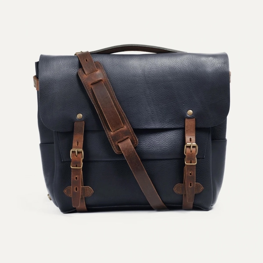 Men's Luxury French Leather Bleu de Chauffe Navy Messenger Bag